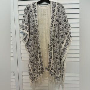 Anthropologie Kimono with Fringe and Lace Detail